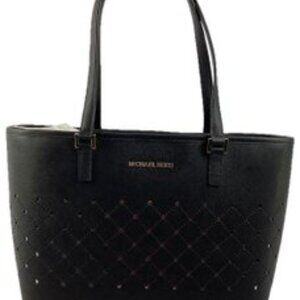 Michael Kors “VIOLET” Black Shopper Double Handle Saffiano Leather Lazer Cut NWT